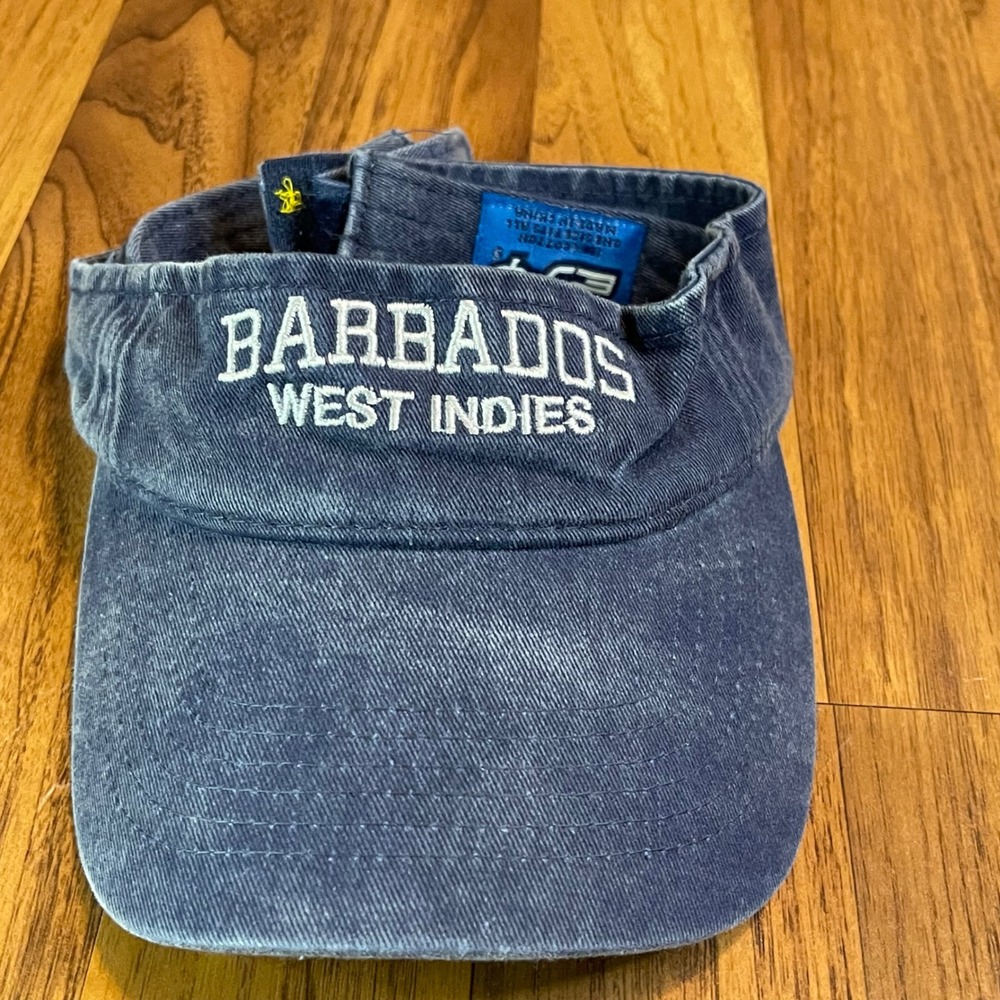 Barbados West Indies Sun Visor Hat Navy Blue Cotton Adjustable Souvenir OS